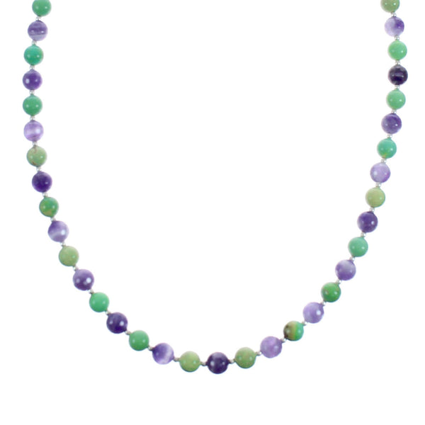 Native American Jade and Amethyst Sterling Silver Bead Necklace JX126882